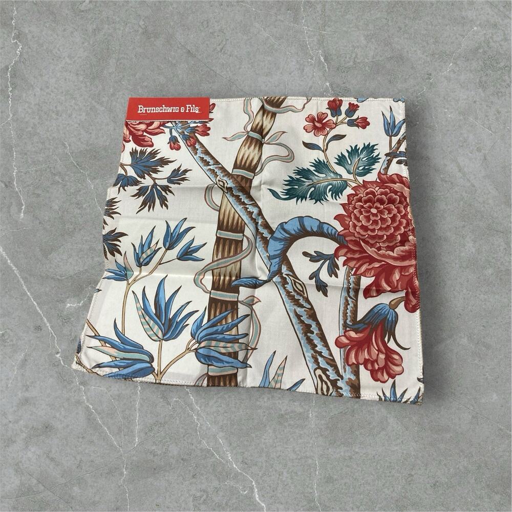 NEW SAMPLE Brunschwig &‎ Fils Floral Luberon Print in Red/ Blue 12.5” X 12.5”